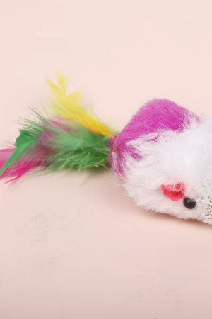 Superelf-Toy for pets,Furry Cat Toys Squeak Mouse Rattle Mice Cat Catcher Pet Toys with Feather Tails